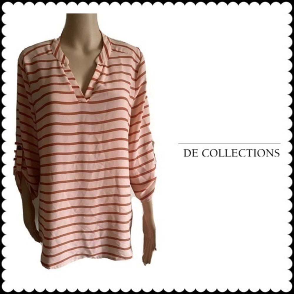 DE Collection Orange Striped VNeck 3/4 Sleeve Blouse